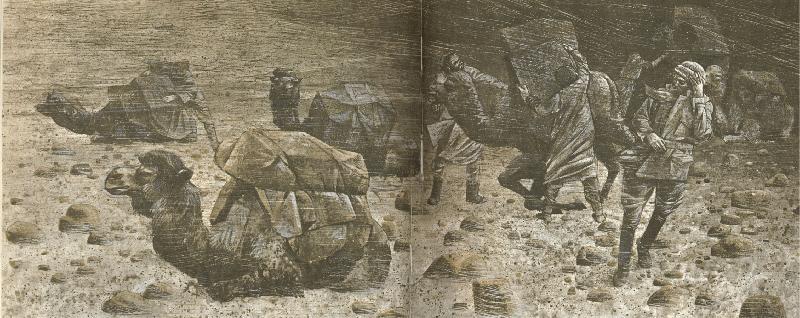 william r clark hedins expedition under en sandstorm langt inne i takla makanoknen i april 1894 Norge oil painting art
